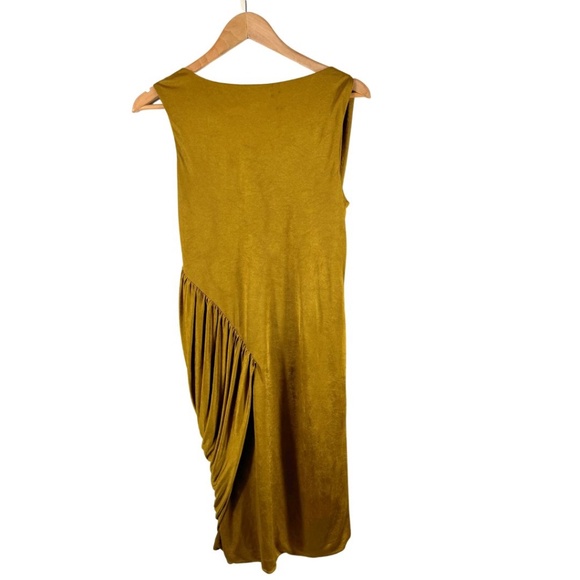 BCBGMAXAZRIA Drape Front Sleeveless Dress with Gold Hardware in Gold Ochre - M - Picture 4 of 9
